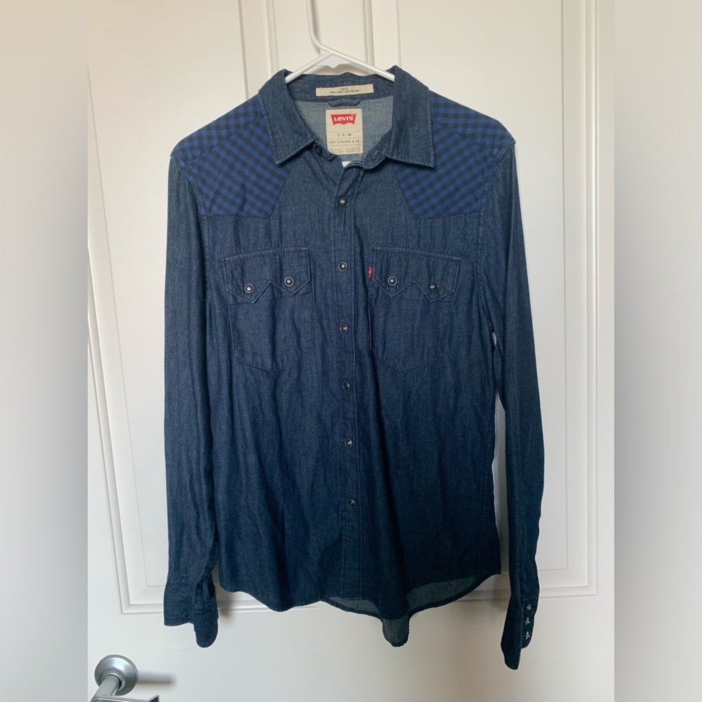 New Levi’s Men Denim Checkered Long Sleeve Button up Shirt Size Small